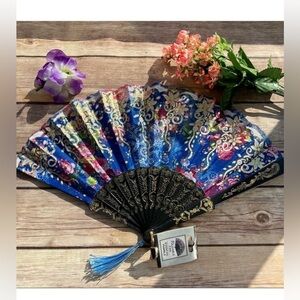 ✨NEW Elegant Blue Floral Hand Fan 🪭 9”
